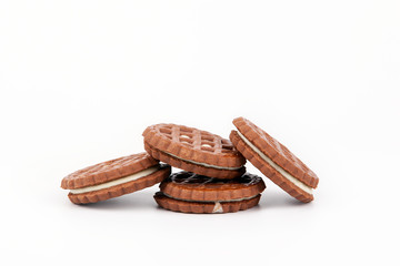 Biscuits with sweet filling on a white background.