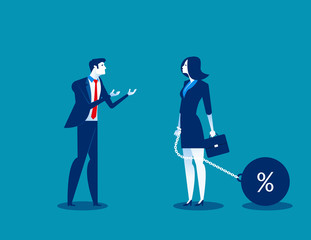 Man talking to businesswoman chain bound hands. Concept business vector illustration. Character flat design.
