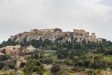 Acropolis of Athens, citadel with palaces and temples on a high hill,  Greece.