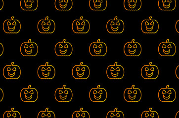 Halloween golden pumpkin on black background - vector pattern, Halloween  pumpkin - vector illustration,
