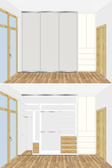 Empty wardrobe with sliding doors in the interior. 3D illustration.
