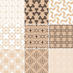 Brown geometric seamless backgrounds. Set