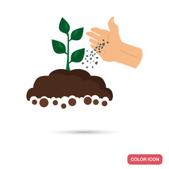 Putting fertilizer to the agriculture crop color flat icon for web and mobile design