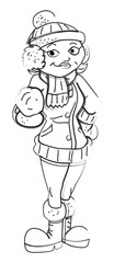 Cartoon Female Character with Winter Cloths