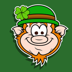 Funny Happy Leprechaun Face Sticker Vector