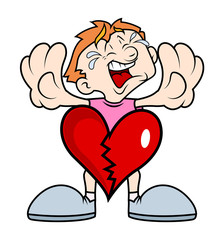 Cartoon Boy Crying with Broken Heart