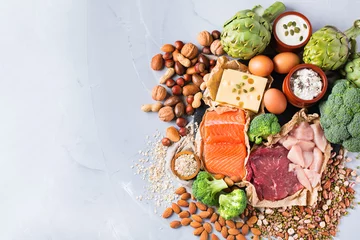 Rolgordijnen Assortment of healthy protein source and body building food © aamulya