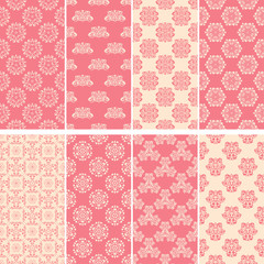 Collection of pink and white seamless patterns