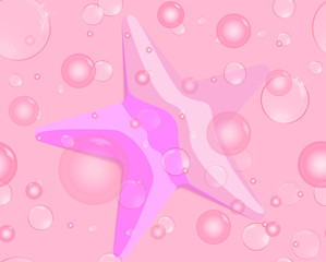 starfish and Soap bubbles with reflections pink background