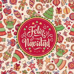 Fototapeta premium Feliz navidad. Xmas card on Spanish language.