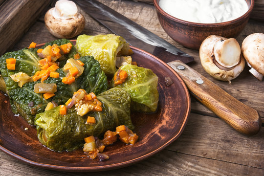 Vegetarian cabbage rolls on plate