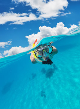 Snorkeling woman exploring beautiful ocean sealife