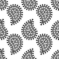 Black ornaments on white seamless background