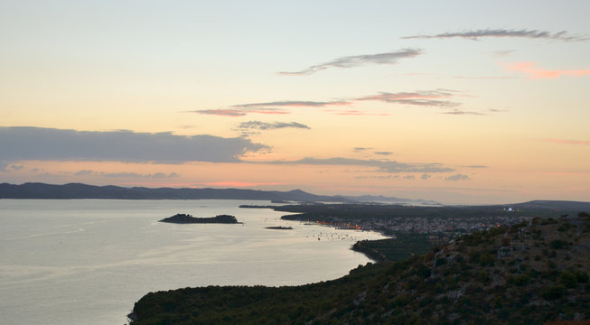 Drage in Dalmatia and Adriatic sea during sunset