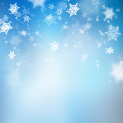Christmas beautiful blue soft blur snowflake background. EPS 10 vector