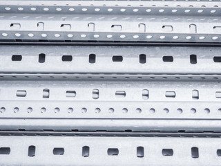 Pile steel channel for construction of a house to an outdoor site. Steel beams for the roof. Profile pipes 
