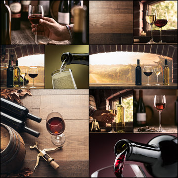 Wine culture and winemaking photo collage