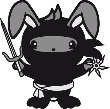 k&auml;mpfer ninja japan assassine ninjastern schwert dolch t&ouml;ten samurai kaninchen hase klein s&uuml;&szlig; niedlich gl&uuml;cklich