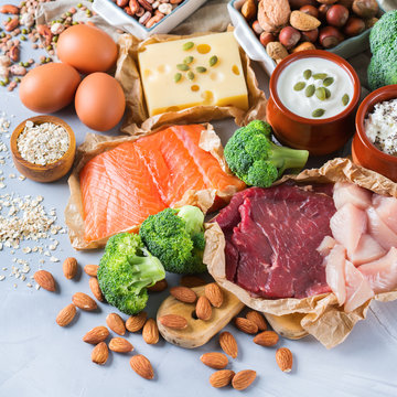Assortment of healthy protein source and body building food