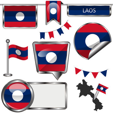 Glossy icons with flag of Laos