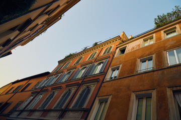 Unusual view on the street of Rome in the Trastevere district in the early morning.