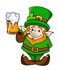 Leprechaun Character Smoking and Holding Beer Glass
