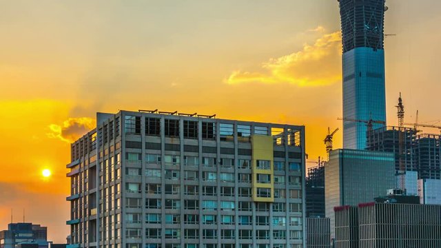 China Zun, is a supertall skyscraper under construction in the Central Business District of Beijing. One of many construction sites in Beijing. 4k Timelapse