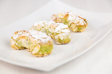 Sicilian pastry on white rectangular dish