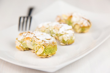 Sicilian pastry on white rectangular dish