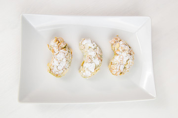 Sicilian pastry on white rectangular dish