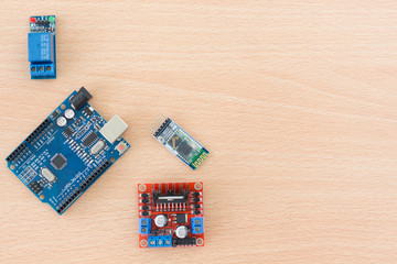 Electronic circuit board is composed of Microchips and condensers assembly