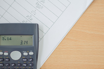 calculator and sheet of paper with maths-formulas
