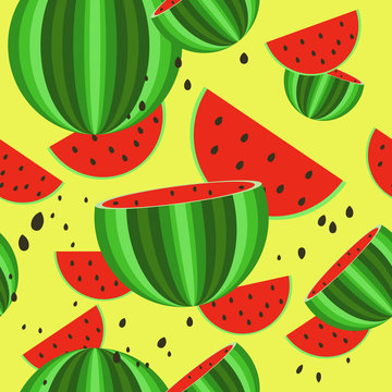 Seamless pattern of watermelons. Vector. Background. Summer