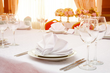 Served for banquet table on the sunset