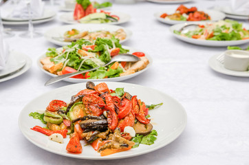 Salad with grilled vegetable in restaurant