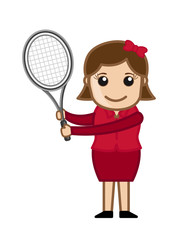 Obraz na płótnie Canvas Young Cartoon Girl Holding a Racket Vector Illustration