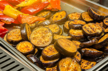Grilled vegetables. Eggplant and bulgarian pepper