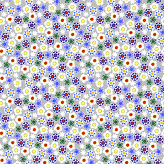 Stoffe zum Nähen Winzige weiße Blumen auf blauem Hintergrund, nahtlose Muster, Millefiori, Sommer-Thema