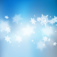 Christmas beautiful blue soft blur snowflake background. EPS 10 vector