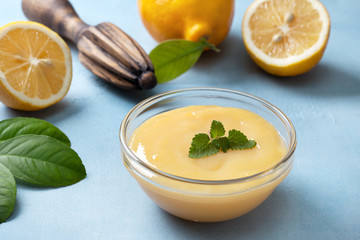 lemon curd in a glass bowl