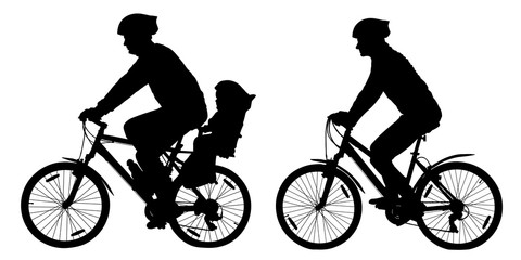 Fototapeta premium Silhouette of a family on mountain bikes, vector illustration set