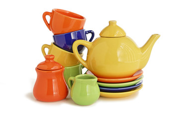 Teapot and cups colorful