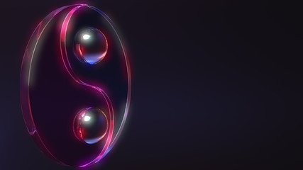 Glass yin and yang symbol background with place for a caption. 3D rendering