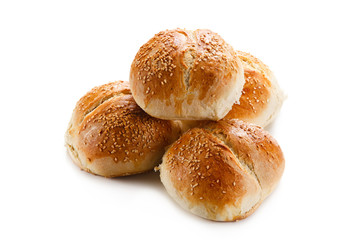 Fresh baked buns on white background