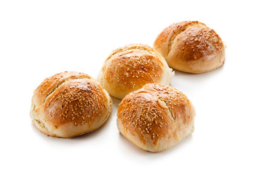 Fresh baked buns on white background