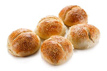 Fresh baked buns on white background