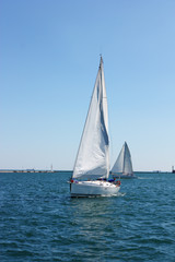Plakat sailing boat at sea