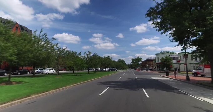 A forward perspective driving in a typical Capitol Hill neighborhood in Washington DC.  	