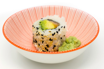 Japanese food Sushi Roll Maki of Salmon and avocado