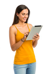 Happy woman with a tablet